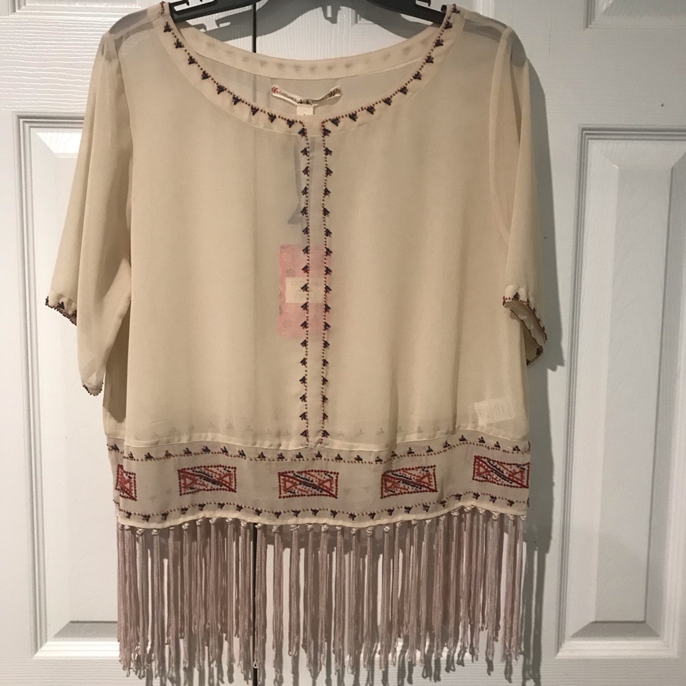 NWT Boho Chelsea & Violet chiffon fringe blouse